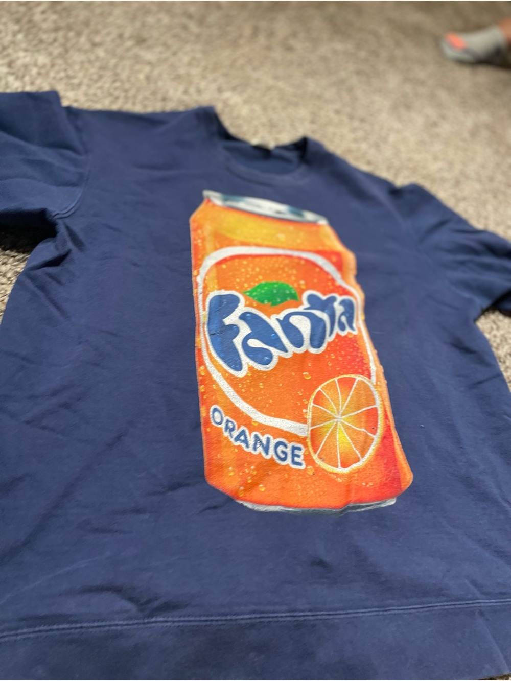 Navy Sweatshirt with Orange Fanta Can Graphic